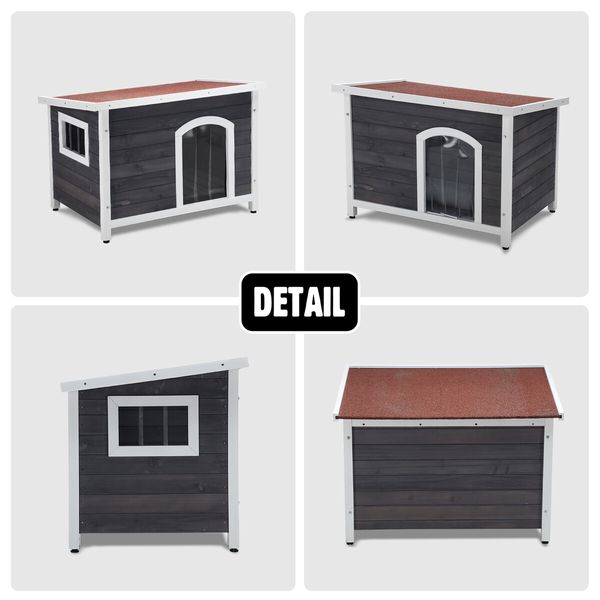 Large Dog House Kennel Cat Pet Puppy Crate Box Home Shelter Wood Outdoor Cabin Cage Weatherproof Lift up Asphalt Roof