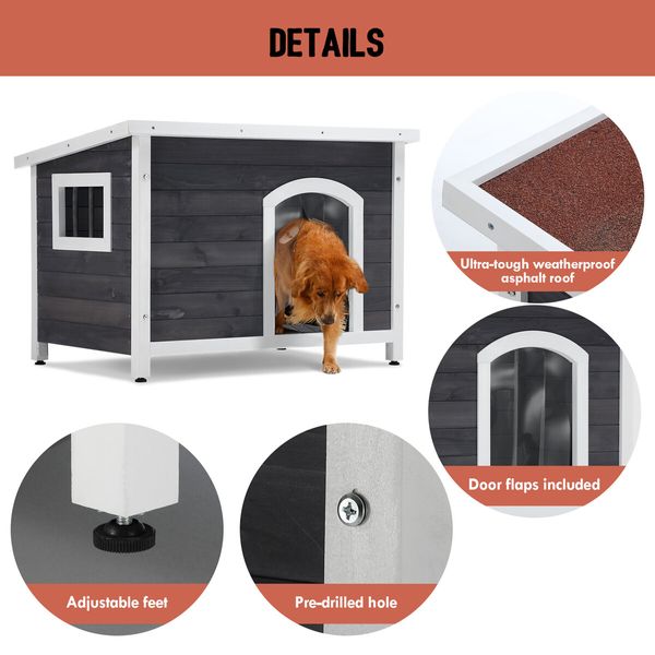 Large Dog House Kennel Cat Pet Puppy Crate Box Home Shelter Wood Outdoor Cabin Cage Weatherproof Lift up Asphalt Roof