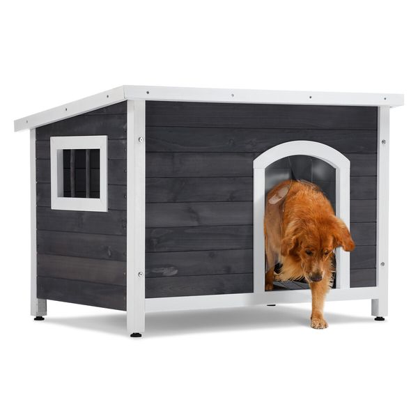 Large Dog House Kennel Cat Pet Puppy Crate Box Home Shelter Wood Outdoor Cabin Cage Weatherproof Lift up Asphalt Roof