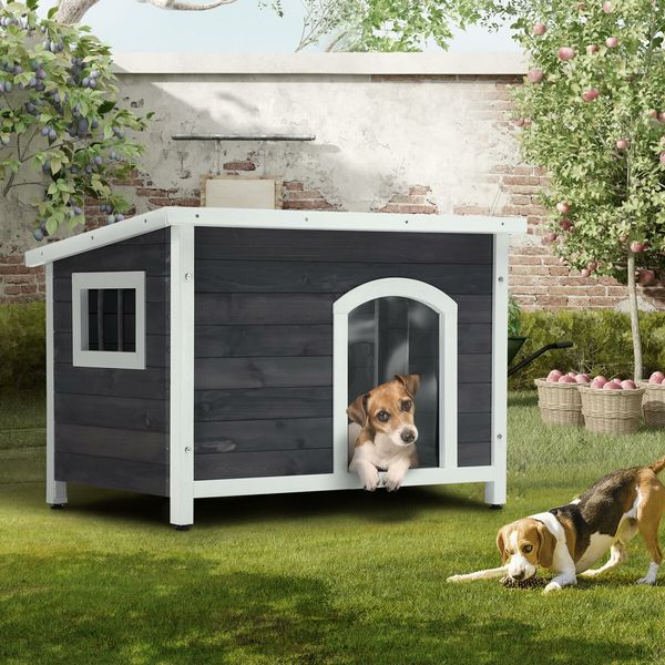 Large Dog House Kennel Cat Pet Puppy Crate Box Home Shelter Wood Outdoor Cabin Cage Weatherproof Lift up Asphalt Roof