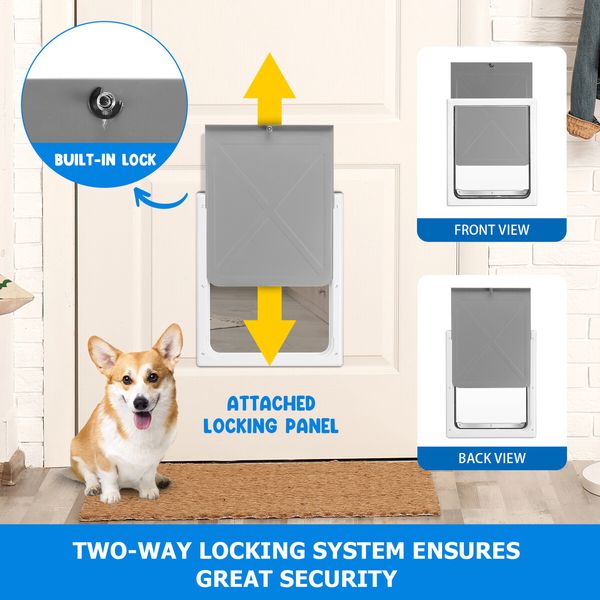 Pet Dog Cat Door Flap Large 2-Way Locking Safe Brushy Security Wall Metal Slide-in Lockable Panel