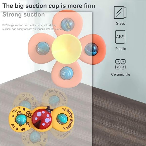 Suction Cup Spinning Top Toy Table Sucker Spinning Baby Bath Toy Rotation for Baby Dining Table Bathing Travelling Frisbee Toy