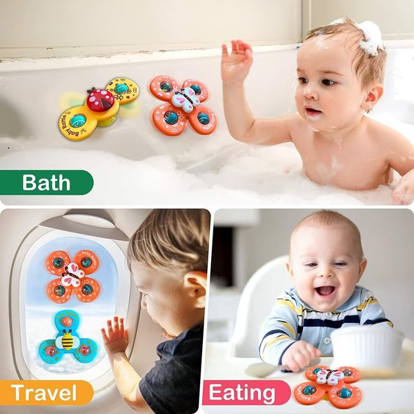 Suction Cup Spinning Top Toy Table Sucker Spinning Baby Bath Toy Rotation for Baby Dining Table Bathing Travelling Frisbee Toy