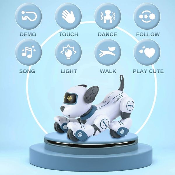 RC Robot Electronic Dog Pets Programmable Interactive Smart Dancing Walking Voice Control Gifts for Kids Age 3+(Blue)