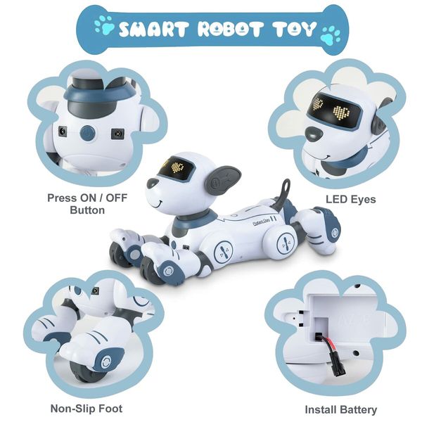 RC Robot Electronic Dog Pets Programmable Interactive Smart Dancing Walking Voice Control Gifts for Kids Age 3+(Blue)