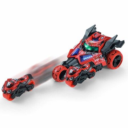 Pull Back Cars Vehicles Motorcycle Launcher Toy Die-cast 3 in 1 Catapult Race Trinity Chariot (Red)