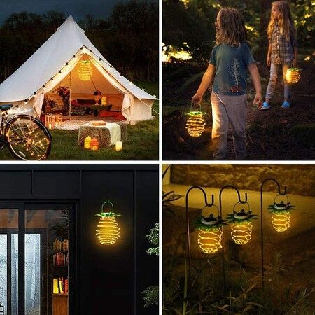 2 Pack Outdoor Solar Hanging Lantern 48 LED Lights Pineapple Solar Lights for Garden Yard Tabletop Decoration (1 Pack,Warm White)