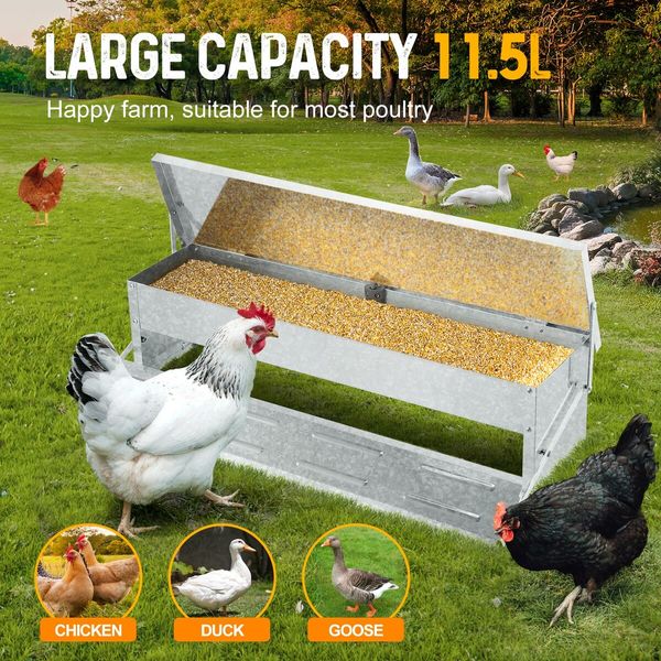 Auto Chicken Feeder 11.5L Poultry Feeding Equipment Rat Bird Proof Hen Duck Chook Petscene 