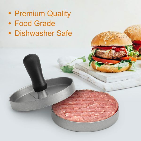 Burger Press with 40 Patty Papers,Non-Stick Hamburger Patty Maker with Wax Paper, Aluminum Burger Maker for Kitchen BBQ Grill