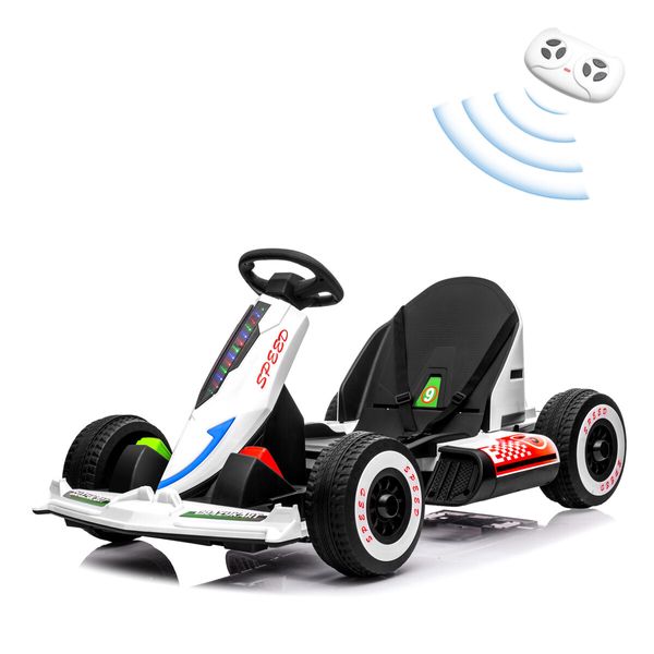 Kids Electric Car Ride On Go Kart Vehicle Remote Control Racing Toy Off Road Riding 12V with LED MP3 Battery White 