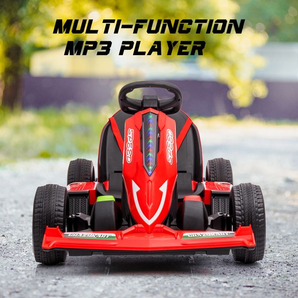 Kids Electric Car Remote Control Ride on Go Kart Racing Vehicle Toy off Road Riding 12V with LED MP3 Battery Red 