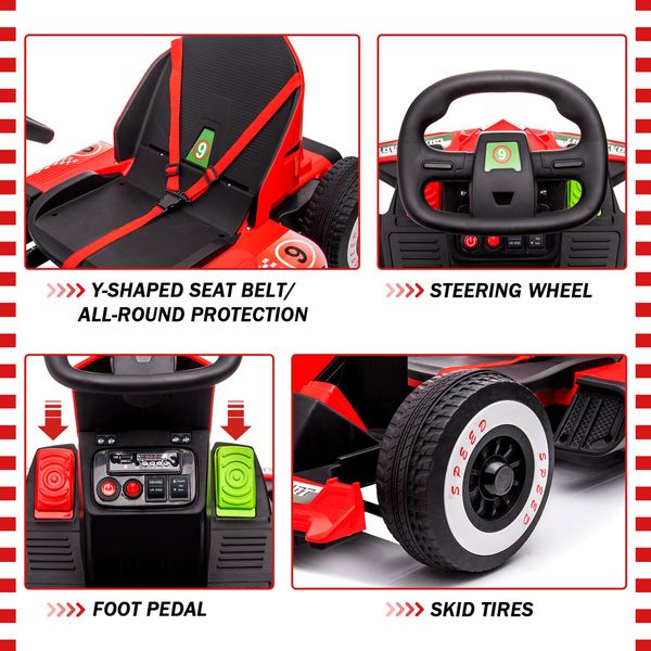 Kids Electric Car Remote Control Ride on Go Kart Racing Vehicle Toy off Road Riding 12V with LED MP3 Battery Red 