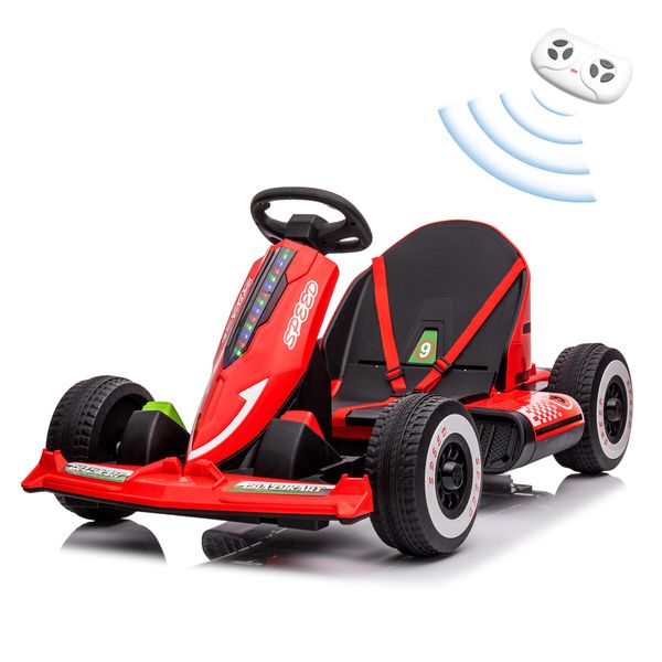 Kids Electric Car Remote Control Ride on Go Kart Racing Vehicle Toy off Road Riding 12V with LED MP3 Battery Red 