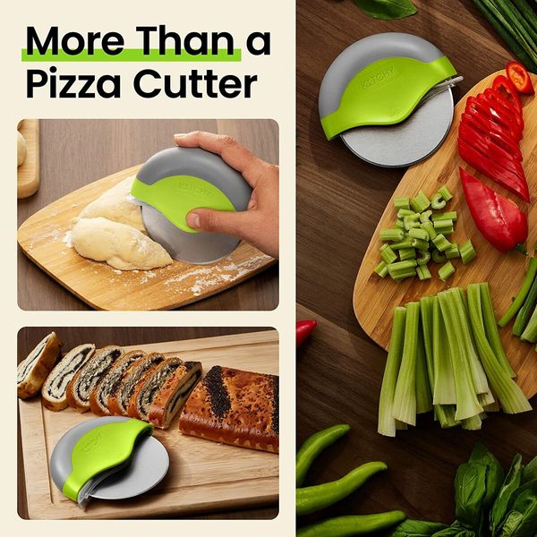 Pizza Cutter Wheel - No Effort Pizza Slicer with Protective Blade Guard and Ergonomic Handle - Super Sharp and Dishwasher Safe (Green)