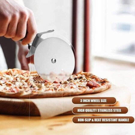 Premium Pizza Cutter - Stainless Steel Pizza Cutter Wheel - Easy to Cut and Clean - Super Sharp Pizza Slicer - Dishwasher Safe - Handles Large and Small Pizza - Corte De Pizza(Black)