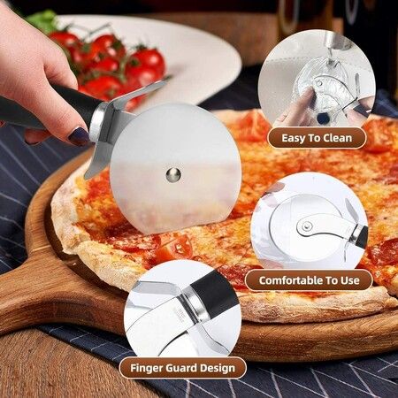 Premium Pizza Cutter - Stainless Steel Pizza Cutter Wheel - Easy to Cut and Clean - Super Sharp Pizza Slicer - Dishwasher Safe - Handles Large and Small Pizza - Corte De Pizza(Black)