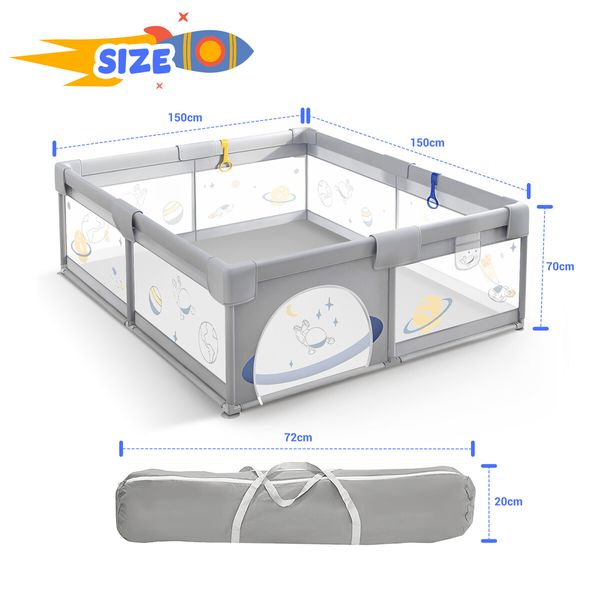 Baby Playpen Fence Pen Activity Centre Playground Enclosure Safety Gate Barrier Play Room Yard 150x150cm 