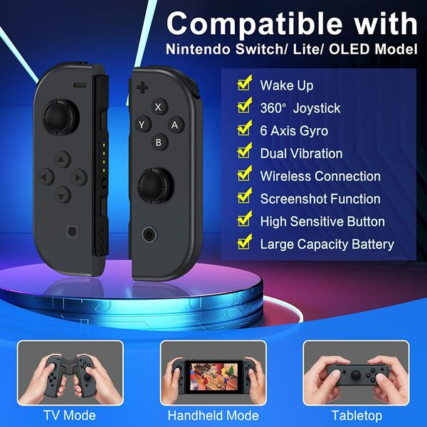 Joy Cons for Switch Controllers,Replacement with Wireless Nintendo Switch Controller,L/R Controllers for Switch Joycons Support Motion Control/Dual Vibration/Wake-up/Screenshot (Black)