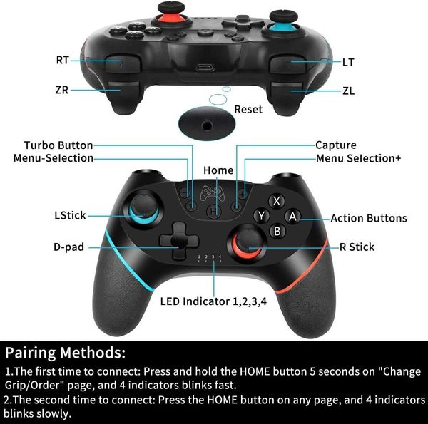 Wireless Pro Controller Gamepad Compatible with Switch Support Amibo, Wakeup, Screenshot and Vibration Functions-Black