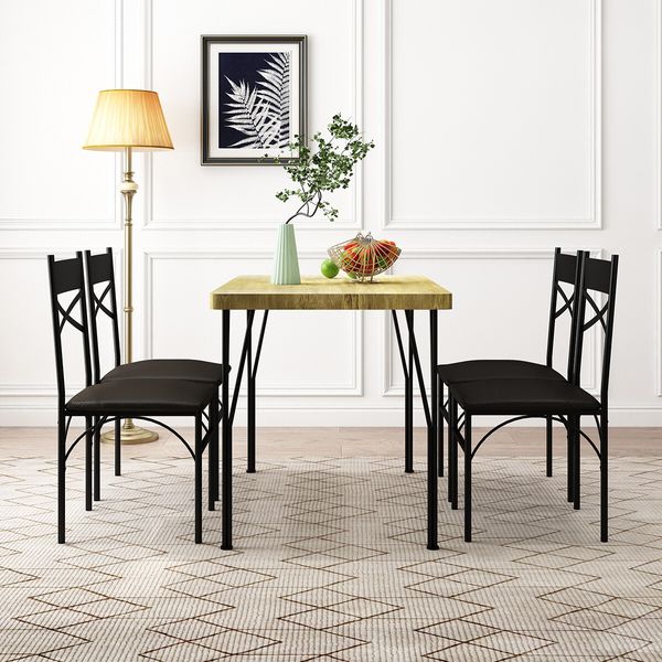 5 Piece Dining Table and Chairs Set Kitchen Room 4 Seater Wood Breakfast Bar Pub Counter Stool Outdoor Backrest Oak Black