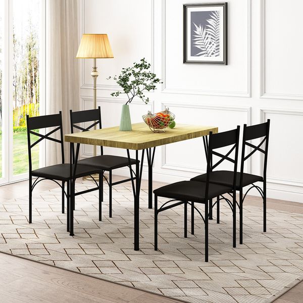 5 Piece Dining Table and Chairs Set Kitchen Room 4 Seater Wood Breakfast Bar Pub Counter Stool Outdoor Backrest Oak Black