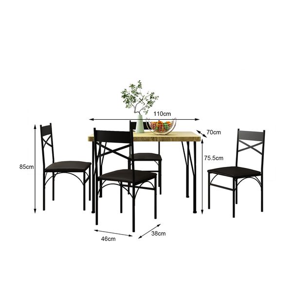 5 Piece Dining Table and Chairs Set Kitchen Room 4 Seater Wood Breakfast Bar Pub Counter Stool Outdoor Backrest Oak Black