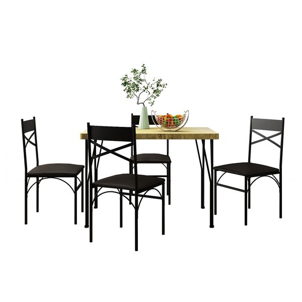 5 Piece Dining Table and Chairs Set Kitchen Room 4 Seater Wood Breakfast Bar Pub Counter Stool Outdoor Backrest Oak Black