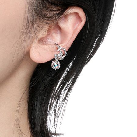 Vintage no-pierced palace style treasure tassel ear clip ancient color glass earrings stud clip no-pierced