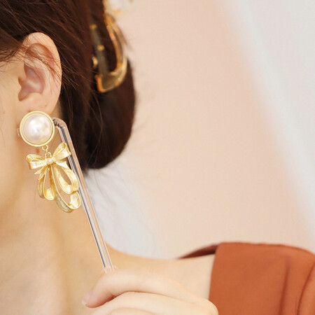 Vintage no-pierced palace style treasure tassel ear clip ancient color glass earrings stud clip no-pierced