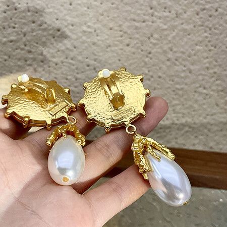 Niche retro  no-pierced palace style treasure tassel ear clip ancient color glass earrings stud clip no-pierced