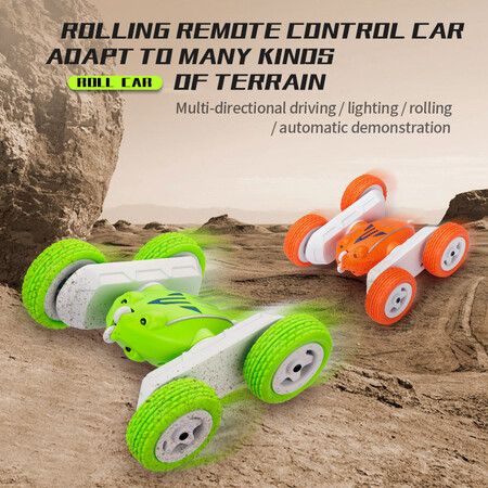 Newest Remote Control Car Rollover Stunt Car, Dual Sided off-Road Charging, Electric Racing Children'S Toy Boy Color Green