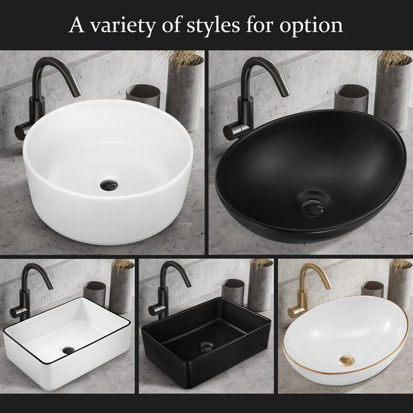 White Bathroom Sink Vessel Hand Wash Basin Vanity Washing Bowl Above Counter Toilet Bath Countertop Ceramic Modern Round 