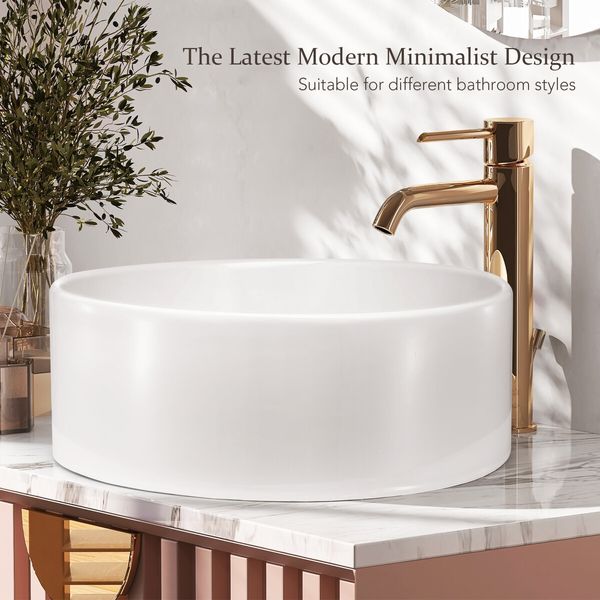 White Bathroom Sink Vessel Hand Wash Basin Vanity Washing Bowl Above Counter Toilet Bath Countertop Ceramic Modern Round 