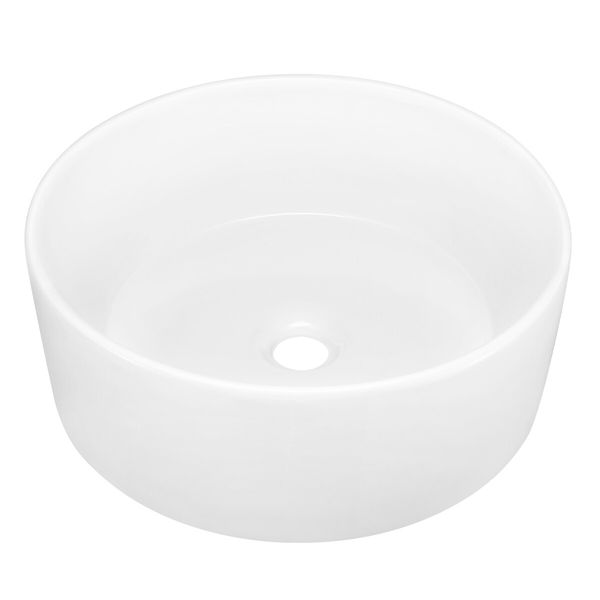 White Bathroom Sink Vessel Hand Wash Basin Vanity Washing Bowl Above Counter Toilet Bath Countertop Ceramic Modern Round 