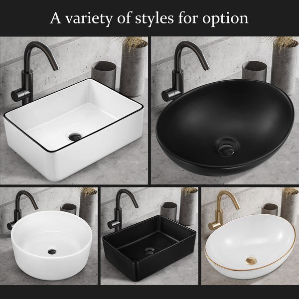 White Bathroom Sink Vessel Washing Basin Vanity Hand Wash Bowl Above Counter Bath Toilet Countertop Modern Ceramic Rectangle 