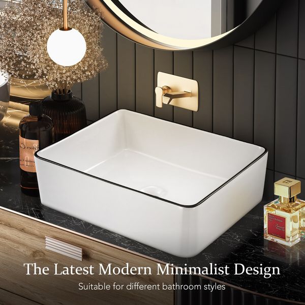 White Bathroom Sink Vessel Washing Basin Vanity Hand Wash Bowl Above Counter Bath Toilet Countertop Modern Ceramic Rectangle 