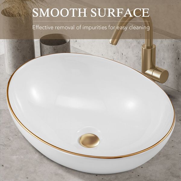 White Bathroom Sink Vessel Wash Basin Washing Vanity Bowl Above Counter Hand Toilet Bath Countertop Modern Oval Ceramic  