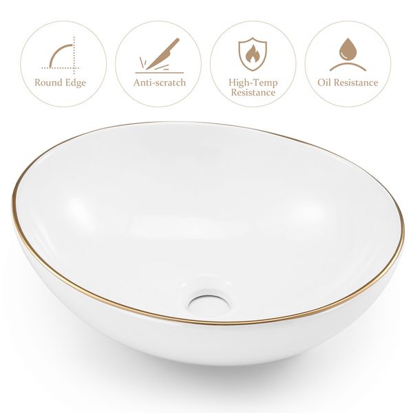 White Bathroom Sink Vessel Wash Basin Washing Vanity Bowl Above Counter Hand Toilet Bath Countertop Modern Oval Ceramic  