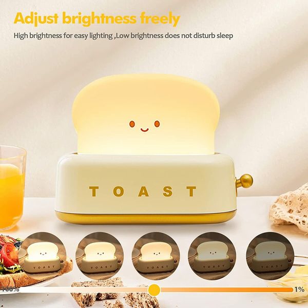 Desk Decor Toaster Lamp,Rechargeable Small Lamp with Smile Face Toast Bread Cute Toaster Shape Room Decor Night Light for Bedroom,Bedside,Living Room,Dining,Desk Decorations,Gift (Yellow)