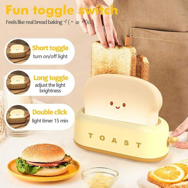 Desk Decor Toaster Lamp,Rechargeable Small Lamp with Smile Face Toast Bread Cute Toaster Shape Room Decor Night Light for Bedroom,Bedside,Living Room,Dining,Desk Decorations,Gift (Yellow)