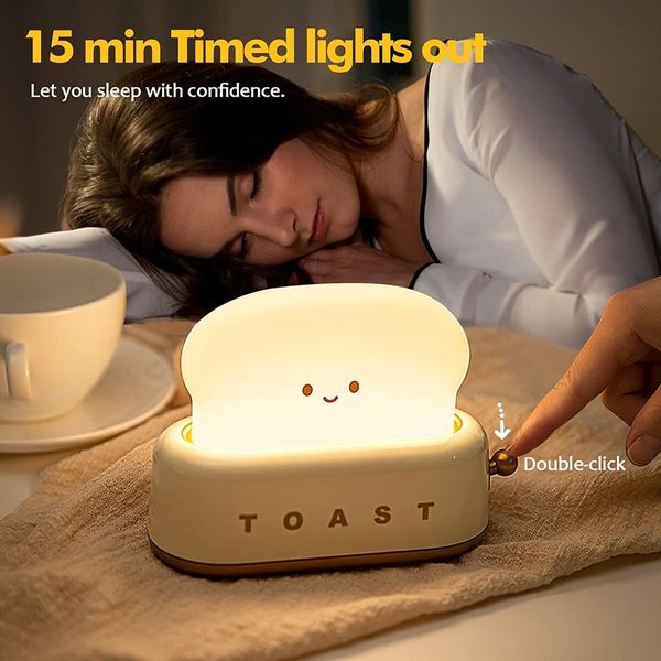 Desk Decor Toaster Lamp,Rechargeable Small Lamp with Smile Face Toast Bread Cute Toaster Shape Room Decor Night Light for Bedroom,Bedside,Living Room,Dining,Desk Decorations,Gift (Yellow)