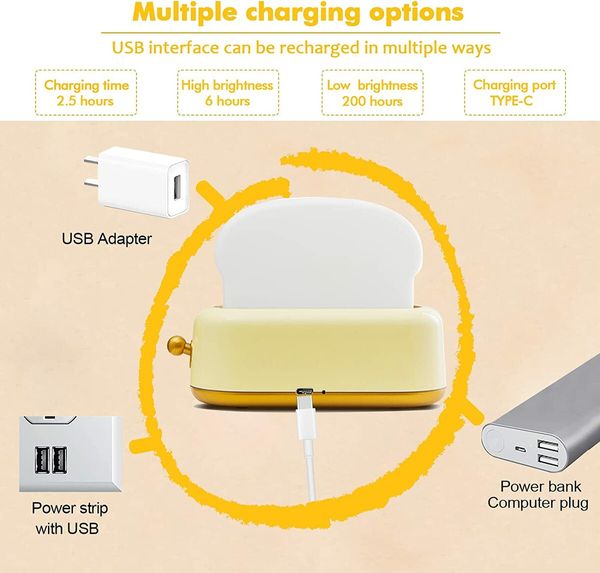 Desk Decor Toaster Lamp,Rechargeable Small Lamp with Smile Face Toast Bread Cute Toaster Shape Room Decor Night Light for Bedroom,Bedside,Living Room,Dining,Desk Decorations,Gift (Yellow)
