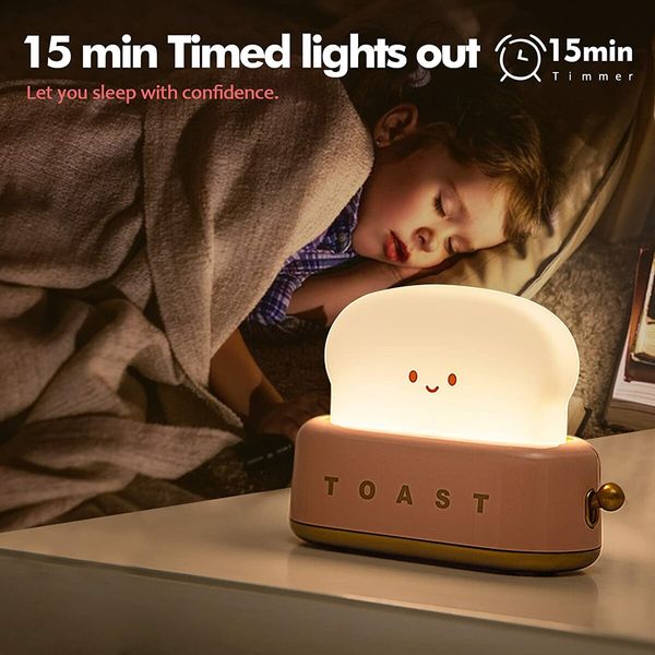 Desk Decor Toaster Lamp,Rechargeable Small Lamp with Smile Face Toast Bread Cute Toaster Shape Room Decor Night Light for Bedroom,Bedside,Living Room,Dining,Desk Decorations,Gift (Pink)