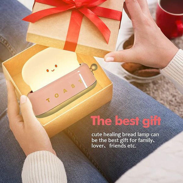 Desk Decor Toaster Lamp,Rechargeable Small Lamp with Smile Face Toast Bread Cute Toaster Shape Room Decor Night Light for Bedroom,Bedside,Living Room,Dining,Desk Decorations,Gift (Pink)