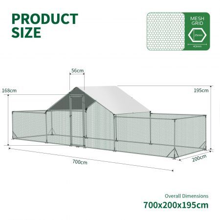 Chicken Coop Run Rabbit Hutch Walk In Bird Cage Pen Bunny Hen Chook House Dog Cat Enclosure XXL 700x200x195cm