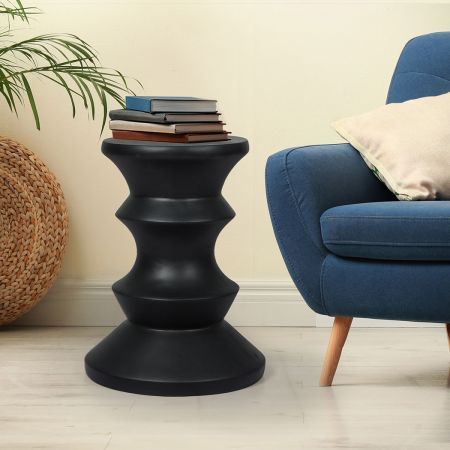 Levede Side Table Geometric Chess Shape Magnesia Stool Stone Style Top 31cm