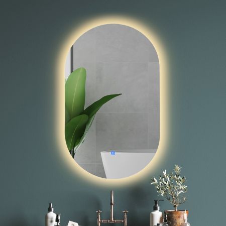 EMITTO LED Wall Mirror Oval Anti-fog Bathroom Mirrors Makeup Light 50x75cm