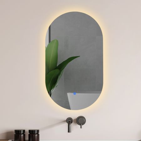 EMITTO LED Wall Mirror Oval Anti-fog Bathroom Mirrors Makeup Light 60x100cm