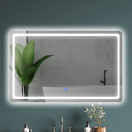 EMITTO LED Wall Mirror Anti-fog Bathroom Mirrors Makeup Light 100x70cm