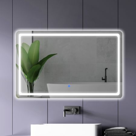 EMITTO LED Wall Mirror Anti-fog Bathroom Mirrors Makeup Light 100x70cm